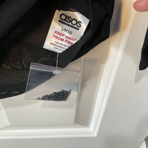 NEW ASOS Beaded Embellished Embroidered Sheer Long Sleeve Top Blouse Size 6 - Picture 4 of 5